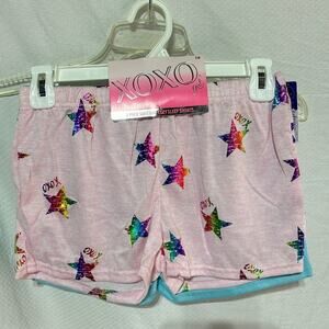 XOXO 7/8 sleep shorts loungewear pink stars turquoise solid elastic waste nwt